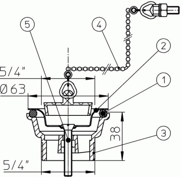 Ablaufventil 5/4" mit Anschlussgewinde 5/4", Schraube 60mm und Kette HL15.1